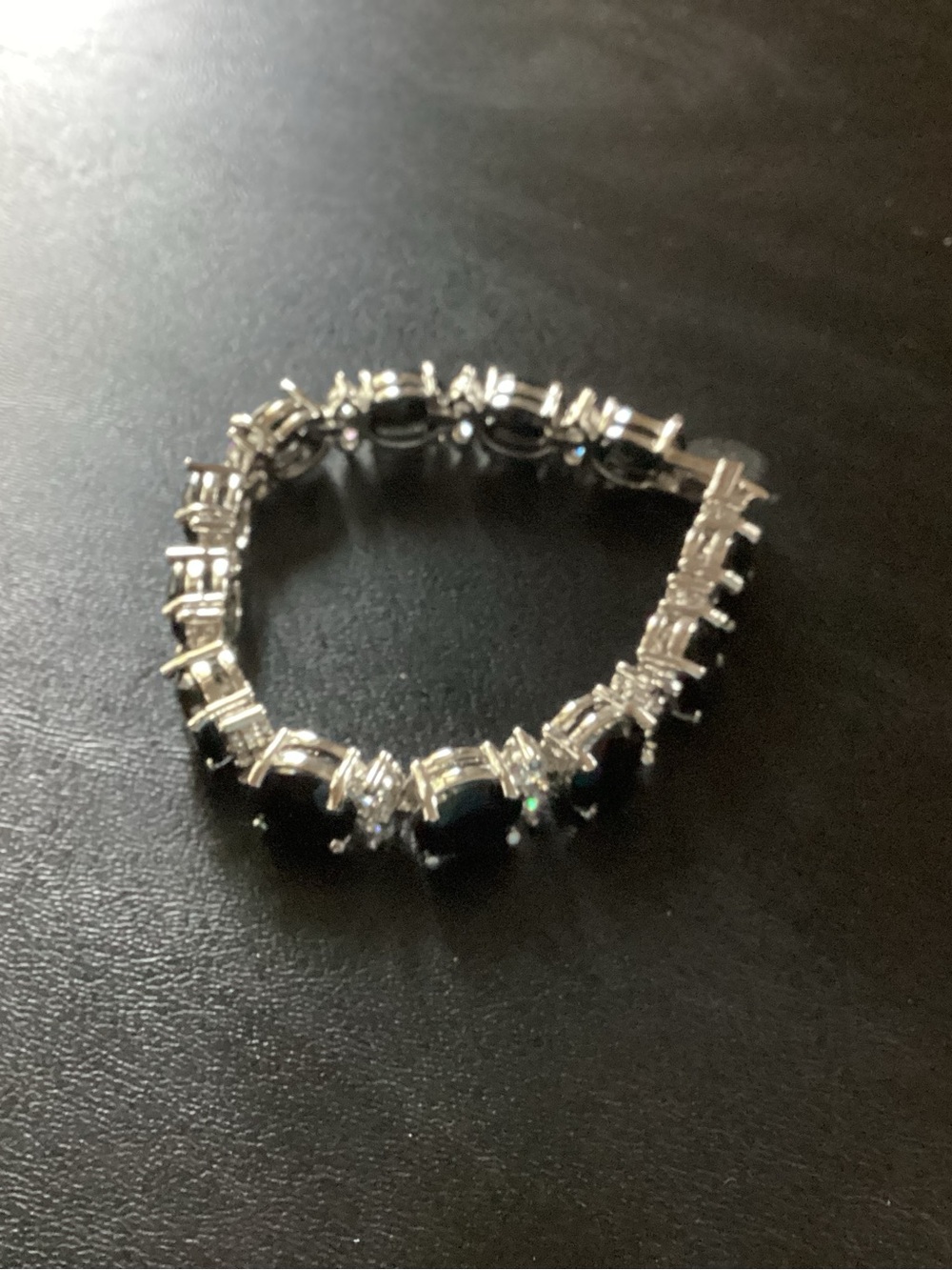 Silver Tennis Bracelet with Dark Blue Stones